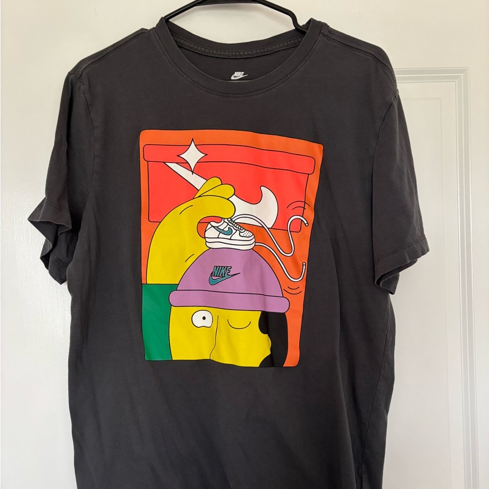 Mens Nike Gray Orange Shoebox Air Force 1 Dunk Purple Beanie Cartoon Shirt Sz L